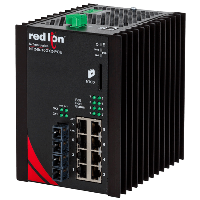Red Lion Industrial PoE+ Switch, NT24k-10GX2-POE